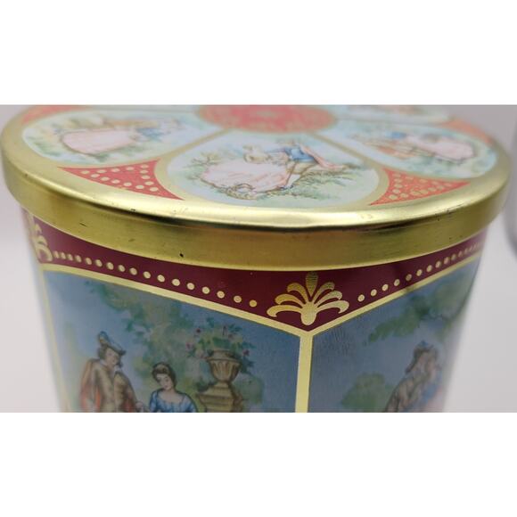 Mid Century Vintage Container / Red Gold Decorative Candy Tin / Made In England - Picture 14 of 16